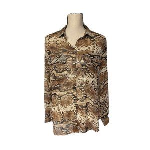 Kut From The Kloth Womens S Thin Button Up Shirt Faux Snakeskin Print